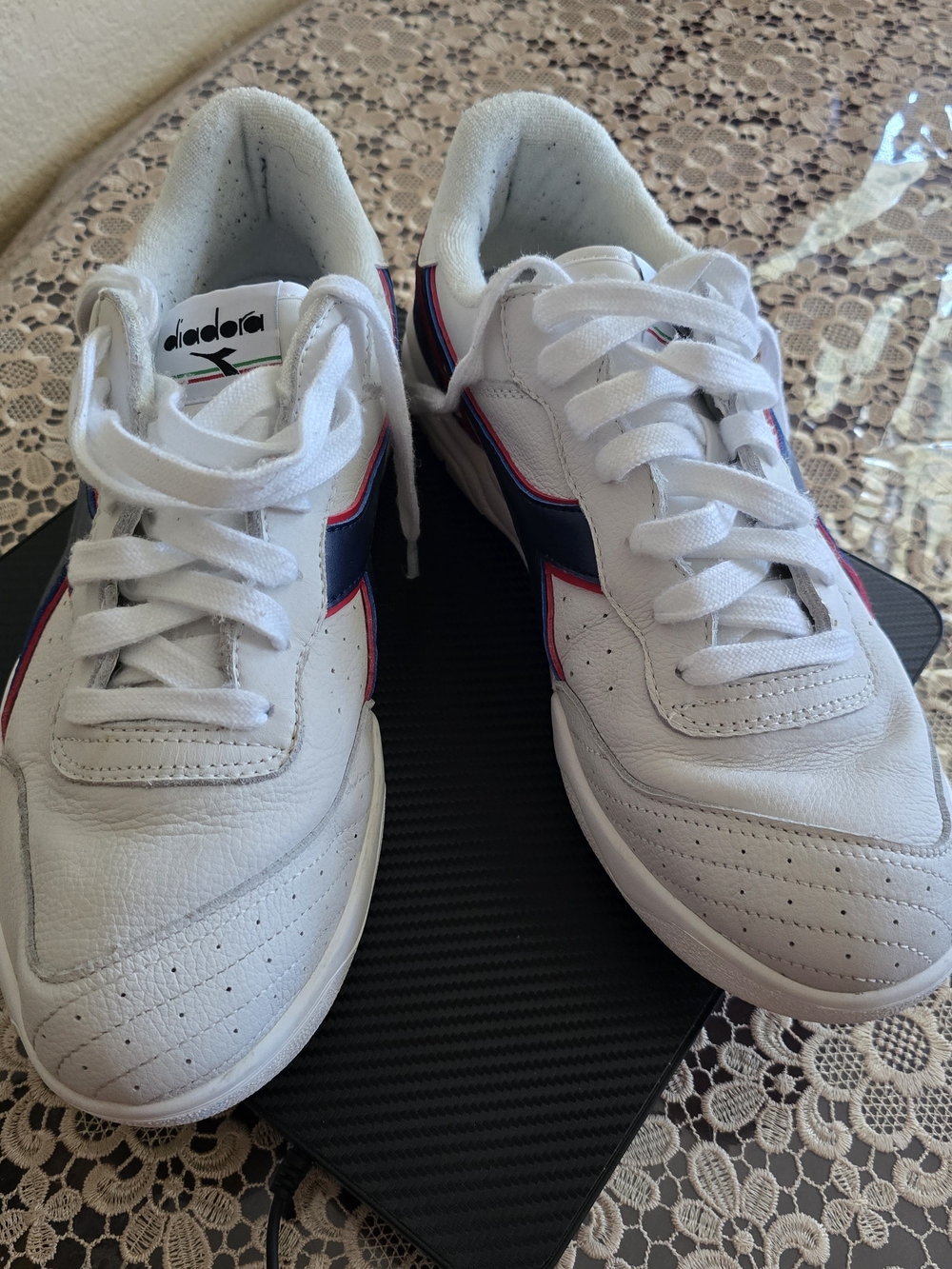 Diadora White Sneakers with Navy & Pink Trim